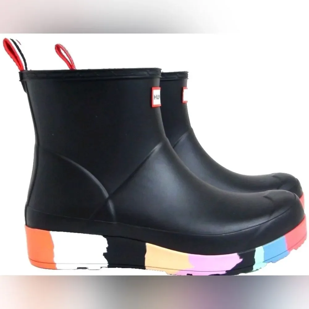 Hunter Pride Limited Edition Play Colorful Stripe Rain Boots Men 9 Women 10